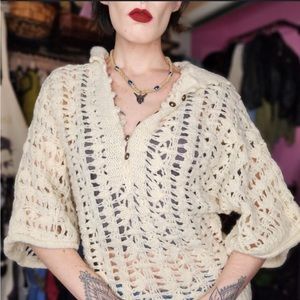 Free People 🔥 Hooded Knitted Sweater Button Up Chest Crew Neck Boho Sz S